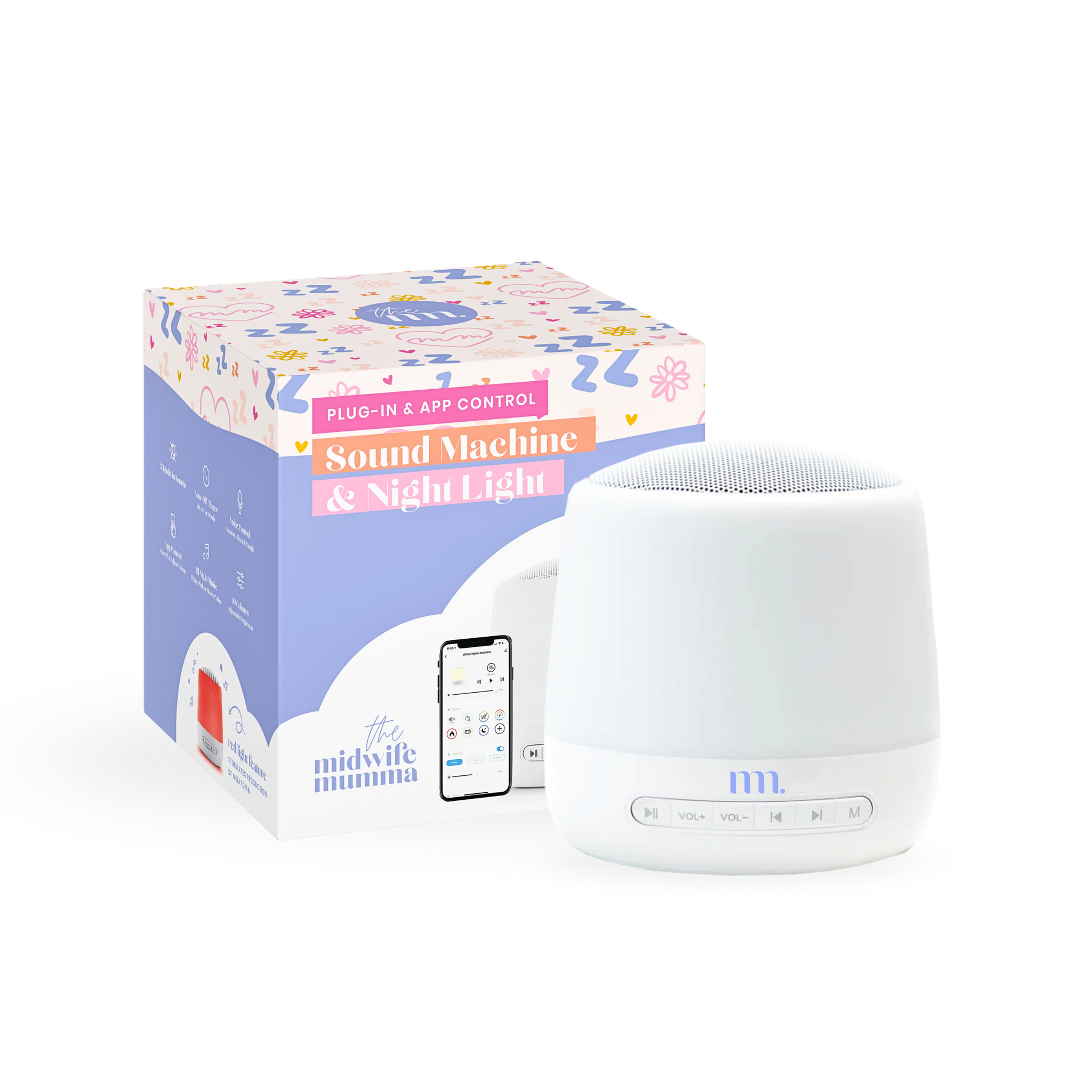 BABY SOUND MACHINE & SLEEP LIGHT - BUTTON FUNCTION AND PLUG IN